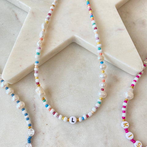 Multicoloured Personalised Beaded Necklace with Pearls