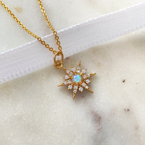 Celestial Collection - Opal Centred Shining Star Pendant Necklace