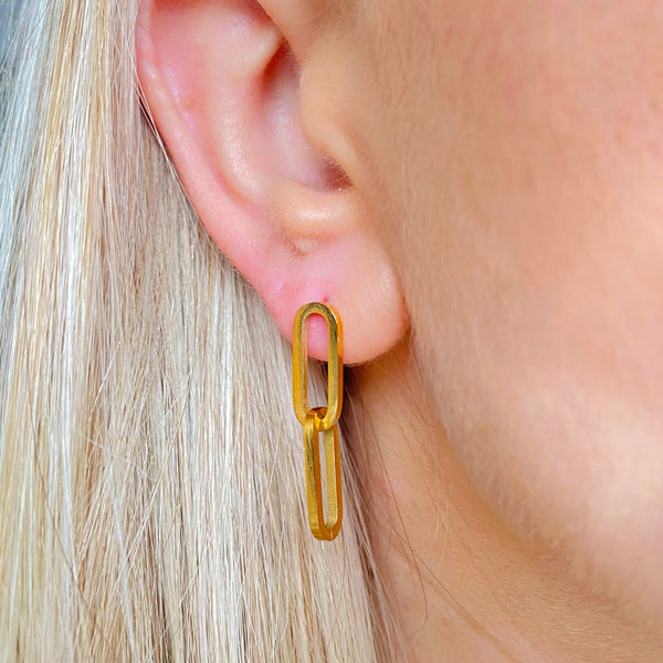 Paperclip Link Chain Earrings in Gold Stainless Steel