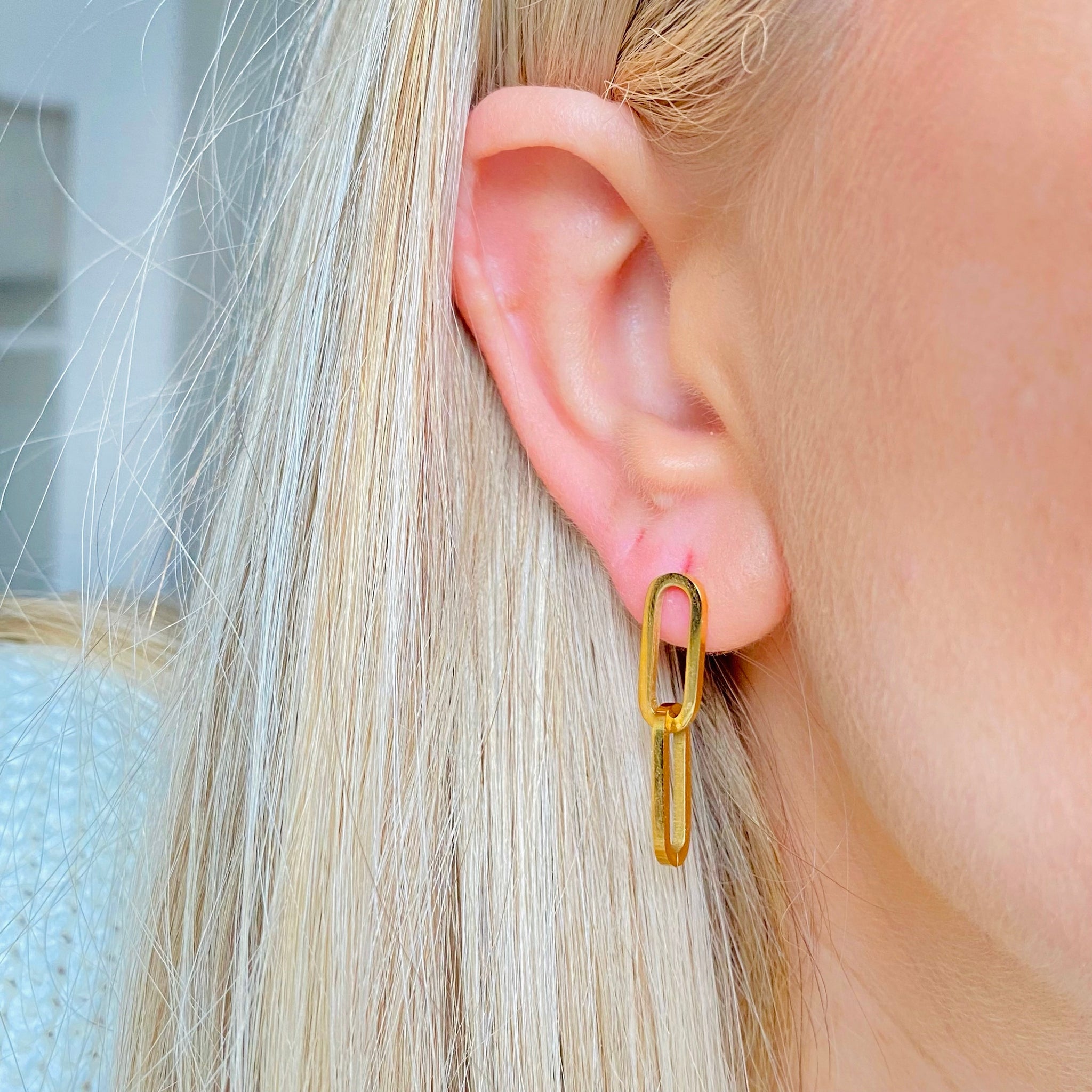 Paperclip Link Chain Earrings in Gold Stainless Steel