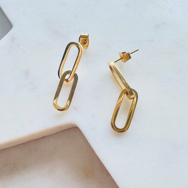 Paperclip Link Chain Earrings in Gold Stainless Steel