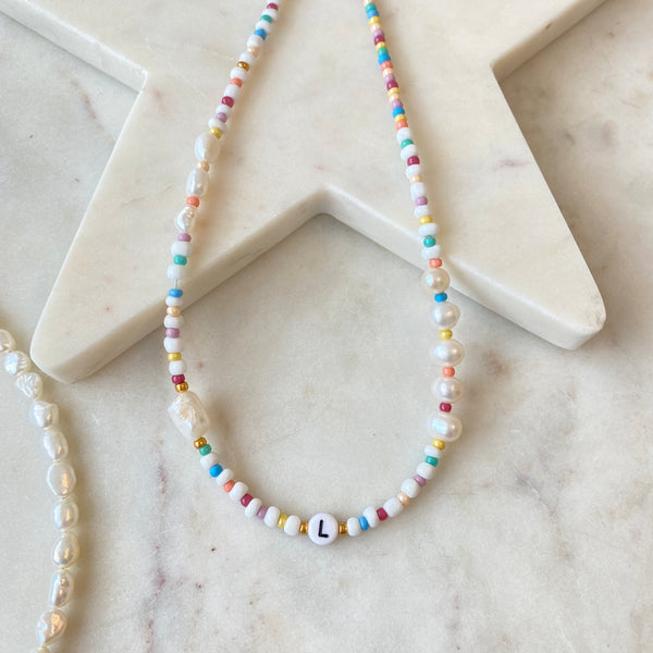 Multicoloured Personalised Beaded Necklace with Pearls