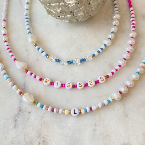 Multicoloured Personalised Beaded Necklace with Pearls