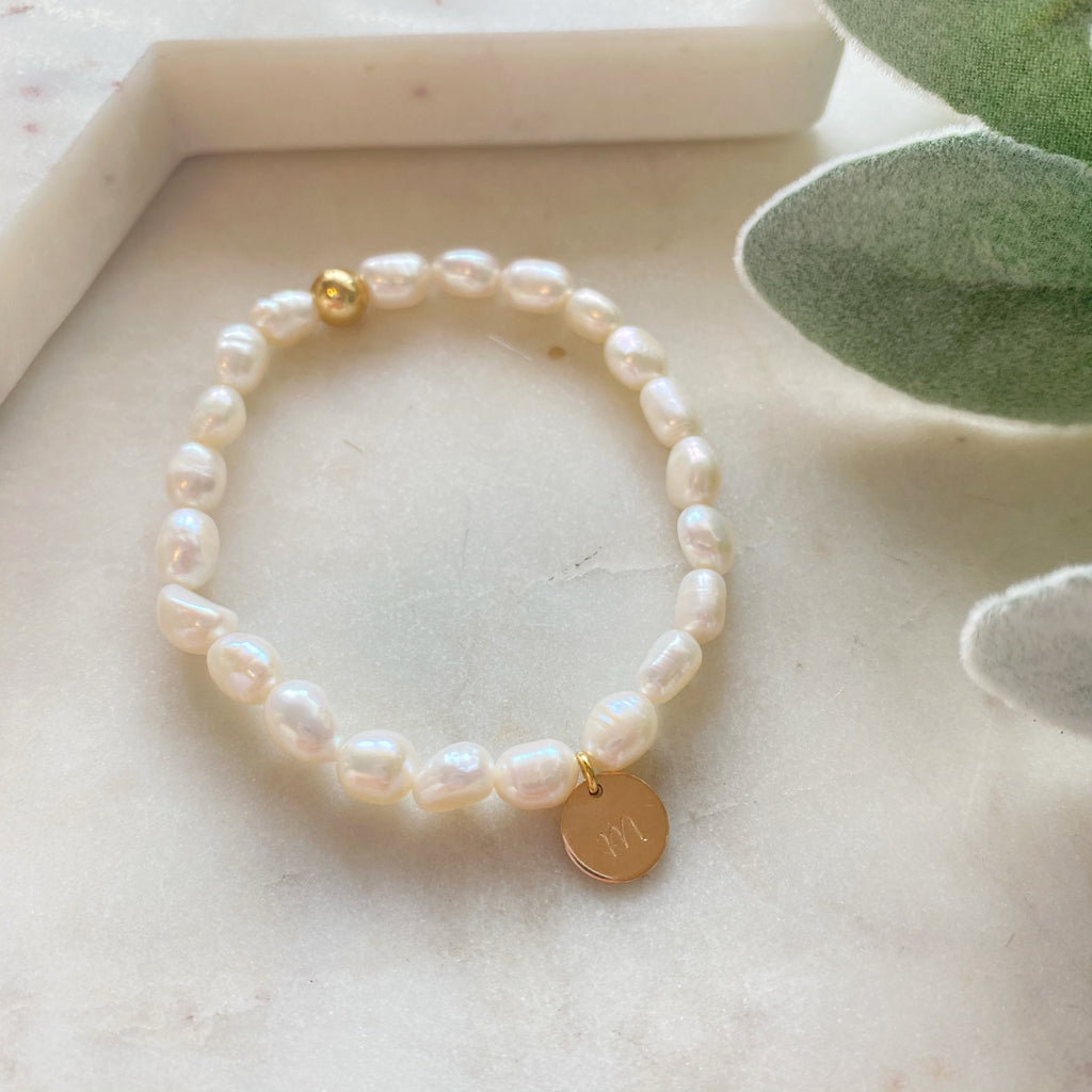 Pearl Bracelet with Personalised Initial Charm The Lovely Edit