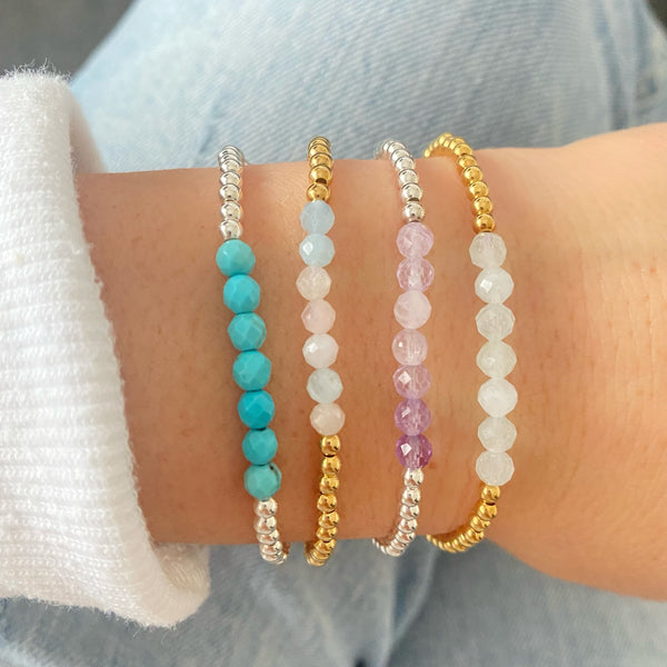 With Love Crystal Gemstone Beaded Stacking Bracelet - Choice of Stones