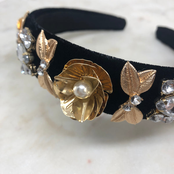 Black and Gold Embellished Headband