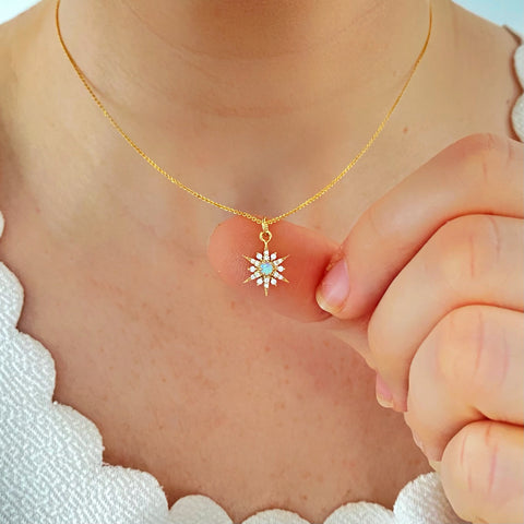 Celestial Collection - Opal Centred Shining Star Pendant Necklace