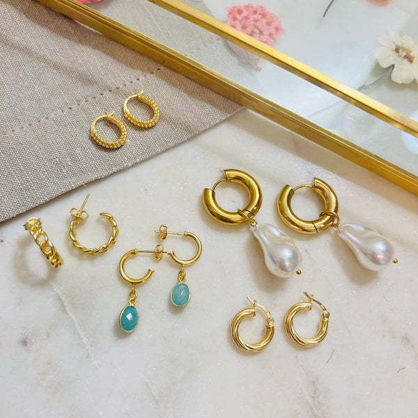 Chunky Gold Hoops with Detachable Baroque Pearl Charm