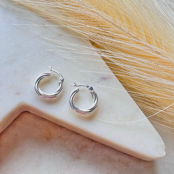 Twisted Mini Hoop Earrings in Sterling Silver or Gold